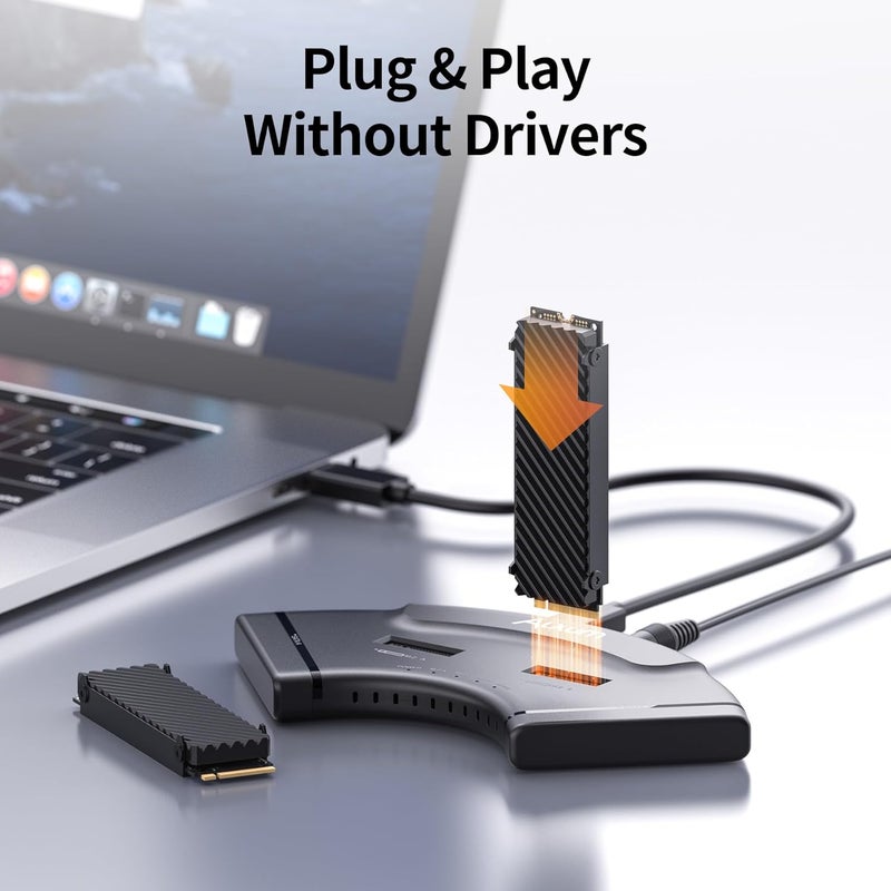 ALXUM قارئ حاوية SSD مزدوج M.2 NVMe و SATA مزدوج 4-خليج، محطة إرساء محول قرص صلب خارجي USB-C 10Gbps، PCIe 3.0 NVMe/SATA إلى USB بدون أدوات للكمبيوتر الشخصي/ماك/لينكس/أندرويد - Image 5